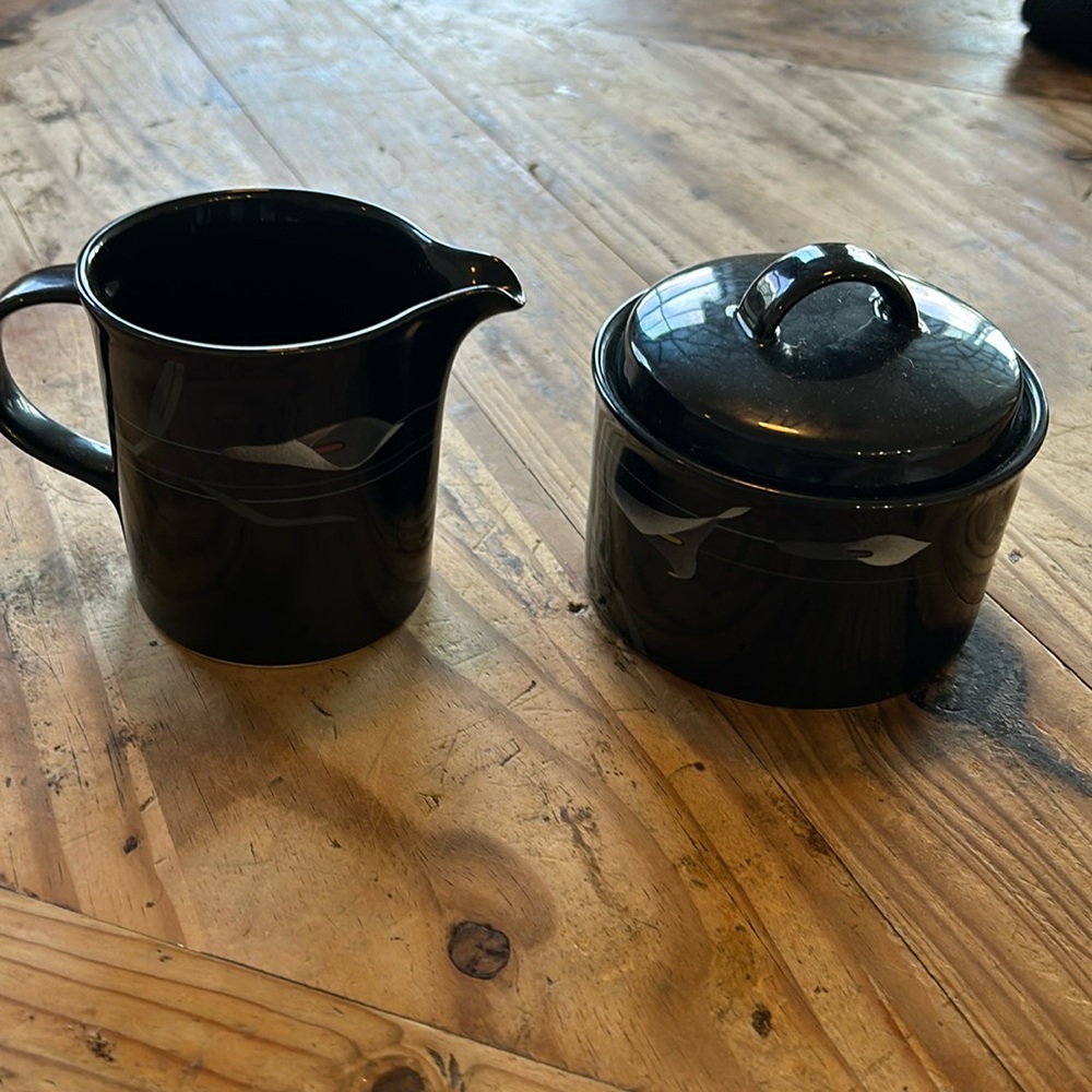 Vintage Mikasa Opus Black FX701 cream and sugar set
